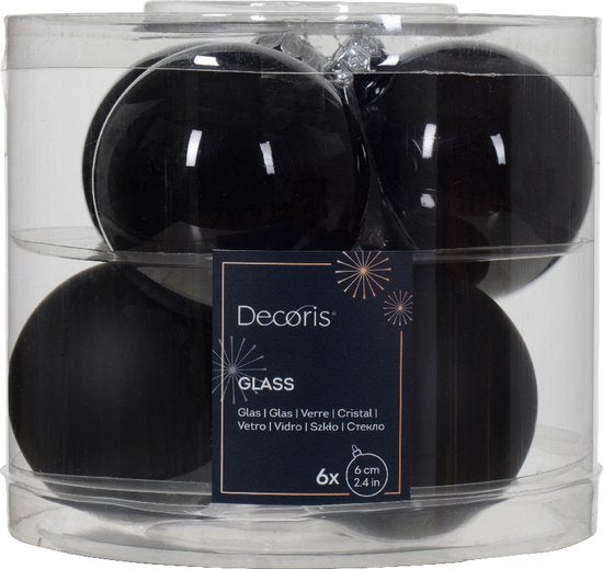 Kerstbal glas d6 cm zwart 6st kerst Decoris