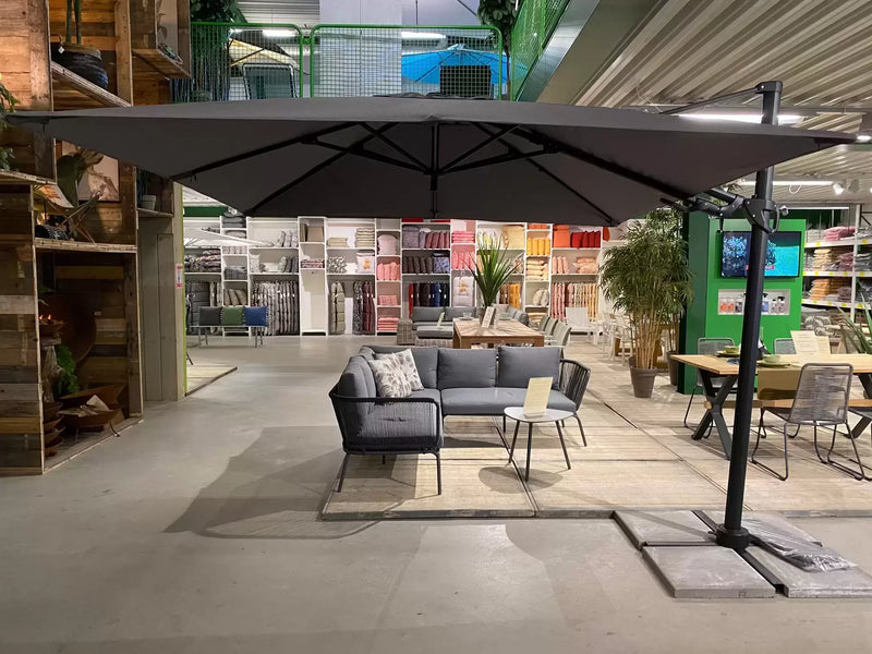 Borek Barletta vrijhangende parasol 3x3 m – grijs doek, matzwart frame