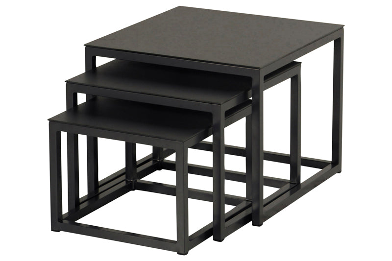 Hartman Biarritz Square Coffee tafelset – drie antraciet tafels met HPL bladen