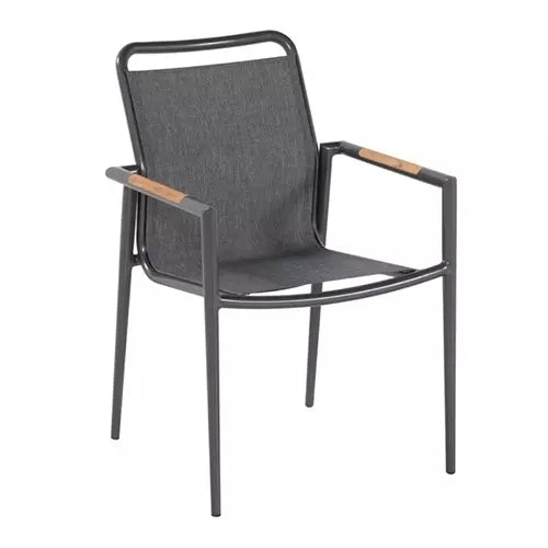 Hartman Galicia diningstoel – antraciet, textileen en teak armleggers