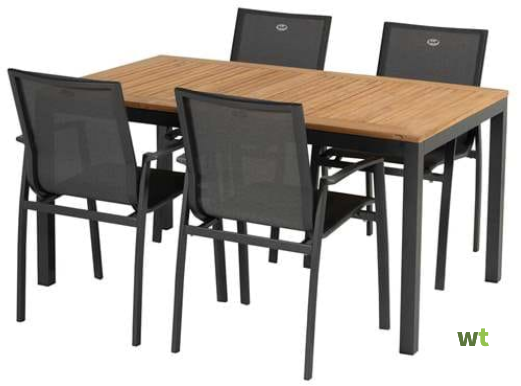 Hartman Sonata Aruba diningset – teakhouten tafel met vier donkergrijze stoelen